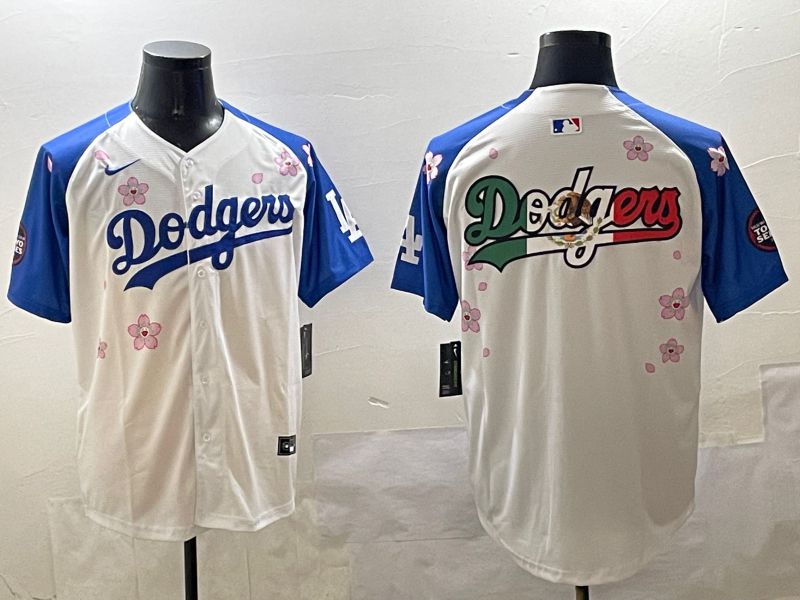 Men Los Angeles Dodgers Blank White Blue Sakura Edition 2025 Nike MLB Jersey style 7